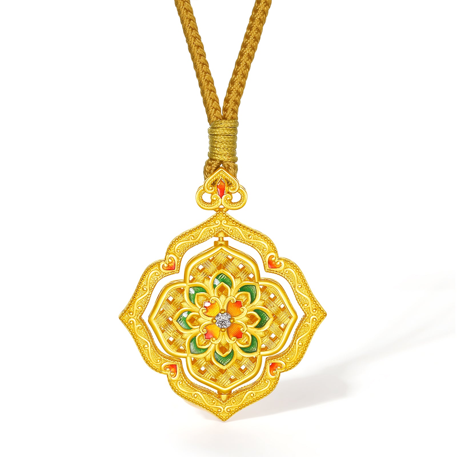 "Chinese Culture Collection - Woven Bamboo" 24K Gold Pendant Necklace Diamond 0.012ct 0.01ct Flora 16.45-18.45g W0423515