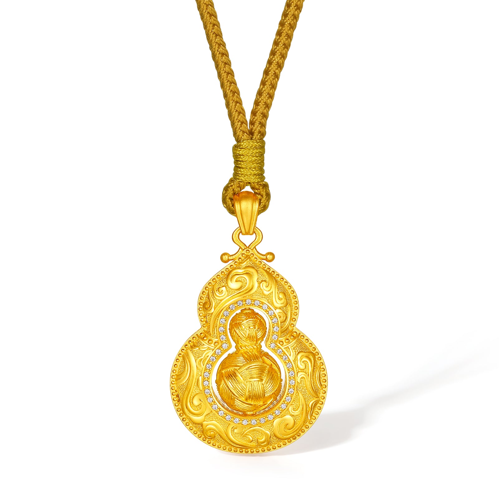 "Chinese Culture Collection - Woven Bamboo" 24K Gold Pendant Necklace Diamond Gourd 13.15-15.15g W0423504