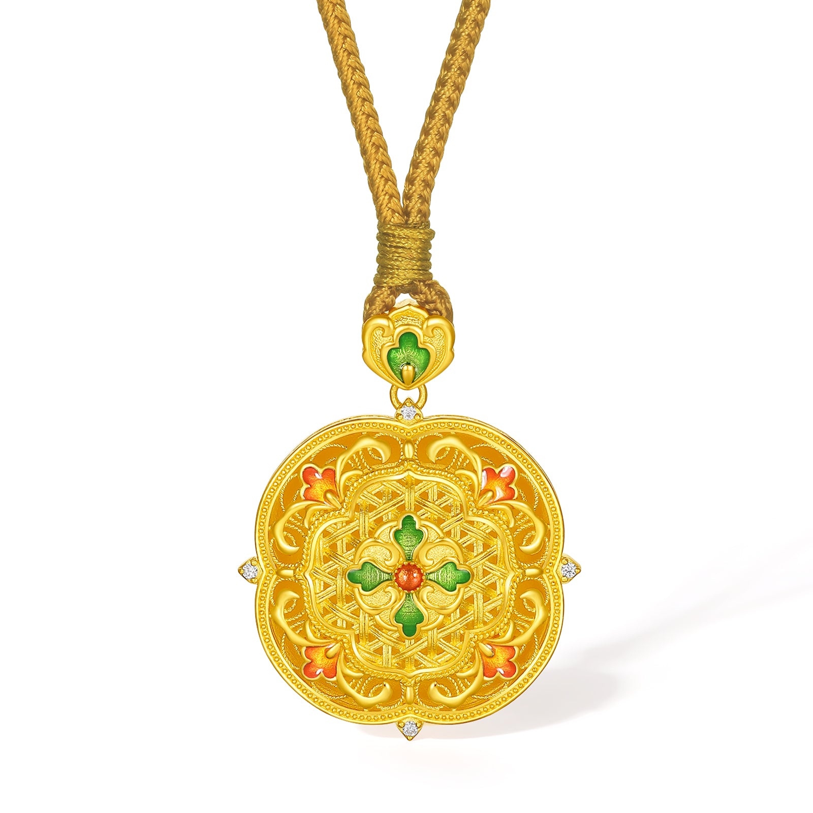 "Chinese Culture Collection - Woven Bamboo" 24K Gold Pendant Necklace Diamond 0.008ct Flora 13.38-15.38g W0423491