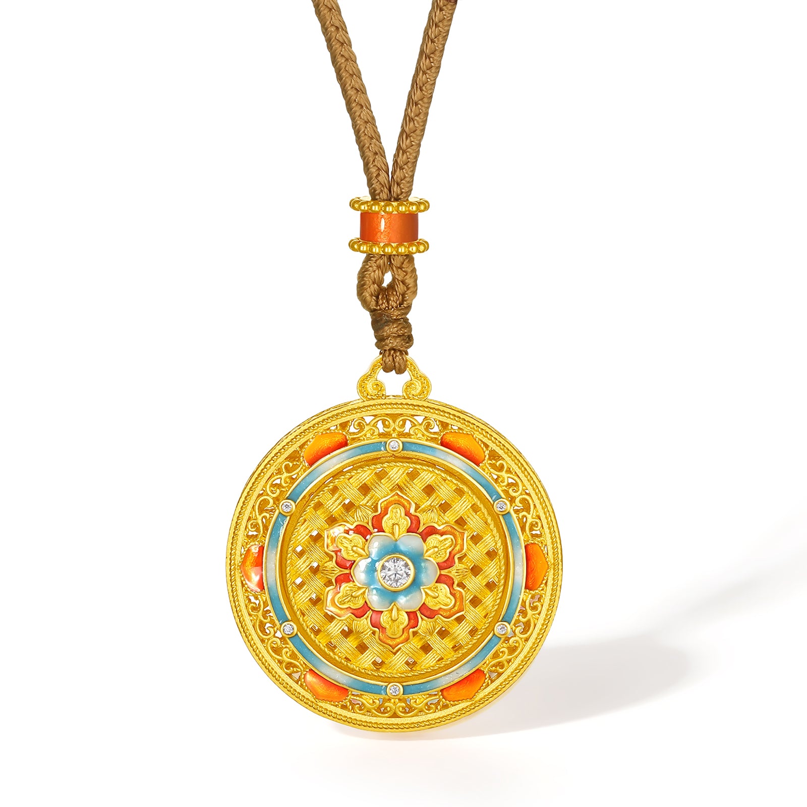 "Chinese Culture Collection - Woven Bamboo" 24K Gold Pendant Necklace Diamond 0.003ct Flora 18.14-20.5g W0423510