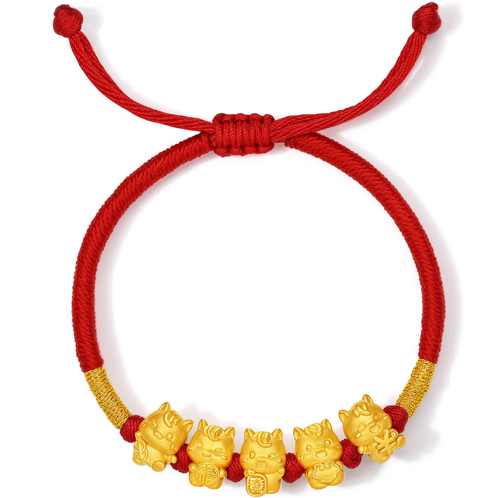"Year of the Horse"  24K Gold String Bracelet Five Horses 2-2.5g 16cm-22cm A1716249