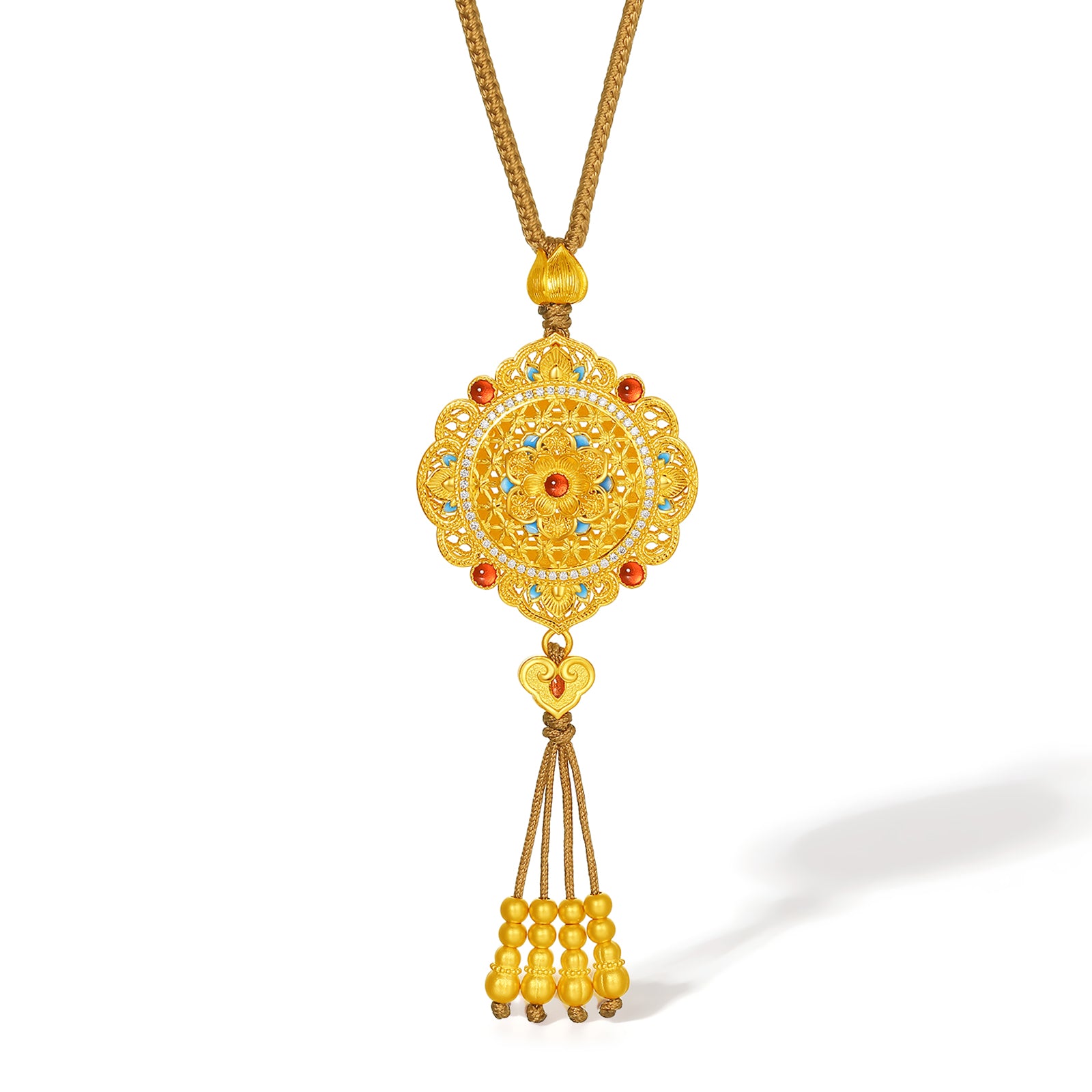 "Chinese Culture Collection - Woven Bamboo" 24K Gold Pendant Necklace Diamond Flora 18.96-20.96g W0423496