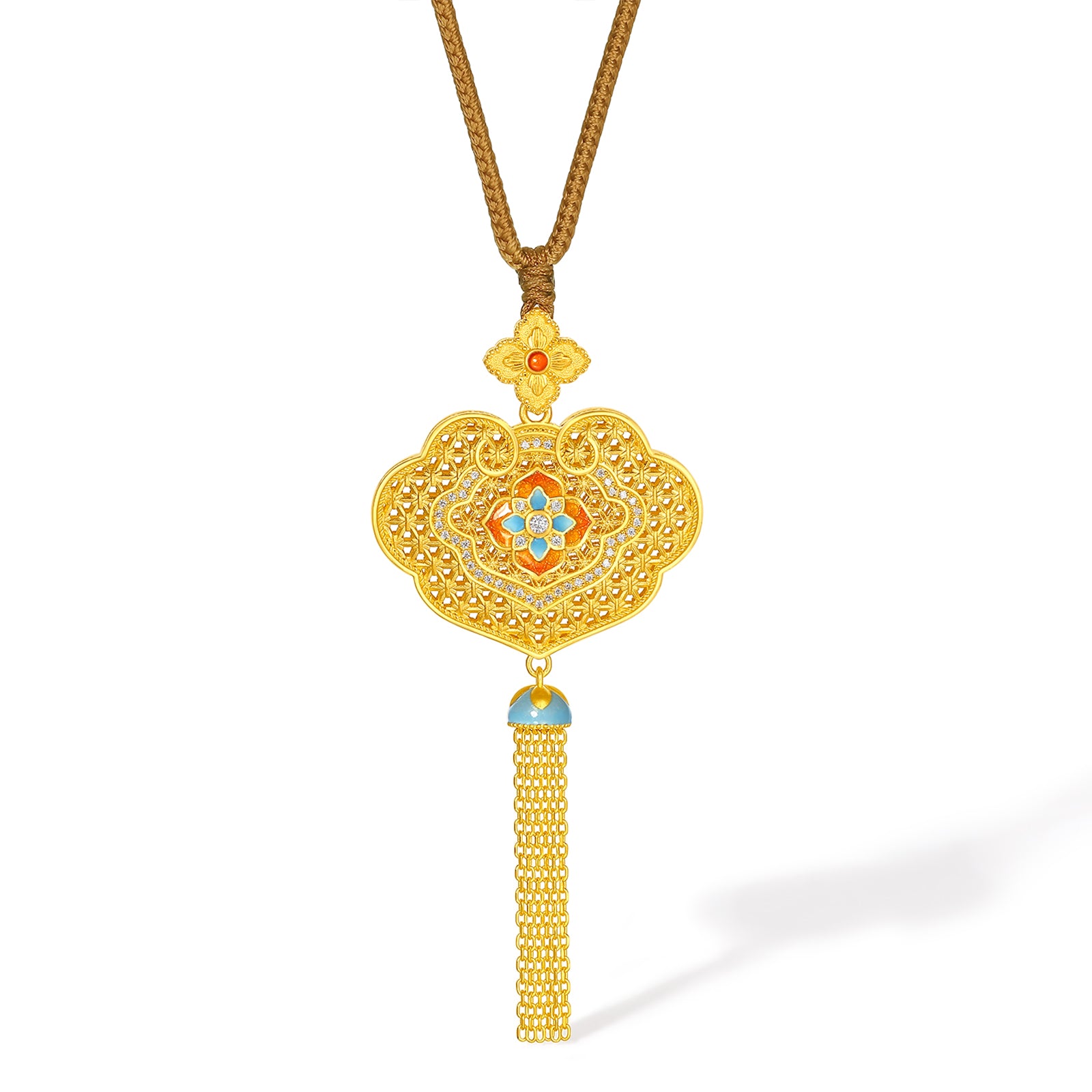 "Chinese Culture Collection - Woven Bamboo" 24K Gold Pendant Necklace Diamond 0.003ct 0.004ct Flora 16.05-18.05g W0423514