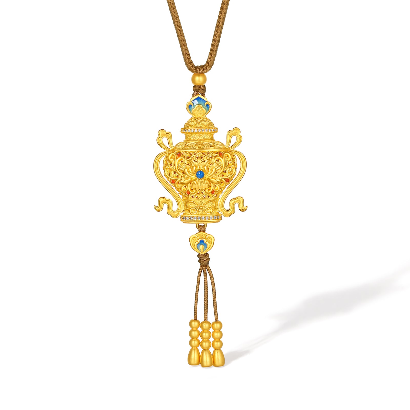 "Chinese Culture Collection - Woven Bamboo" 24K Gold Pendant Necklace Diamond 0.002ct Chinese Vase 20.1-22.1g W0423494