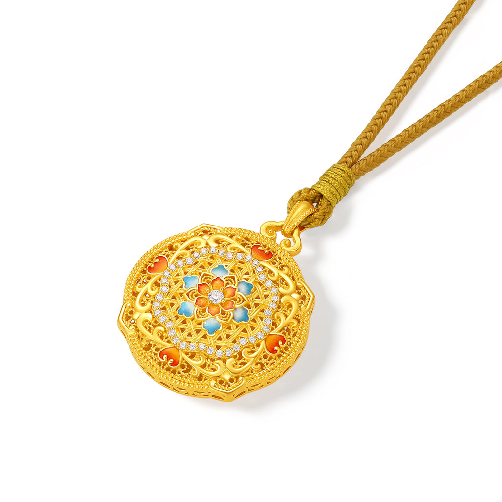 "Chinese Culture Collection - Woven Bamboo" 24K Gold Pendant Necklace Diamond 0.005ct Flora 12.84-14.84g W0423506
