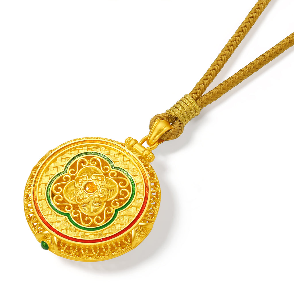 "Chinese Culture Collection - Woven Bamboo" 24K Gold Pendant Necklace Diamond Flora 20.36-22.36g W0423511