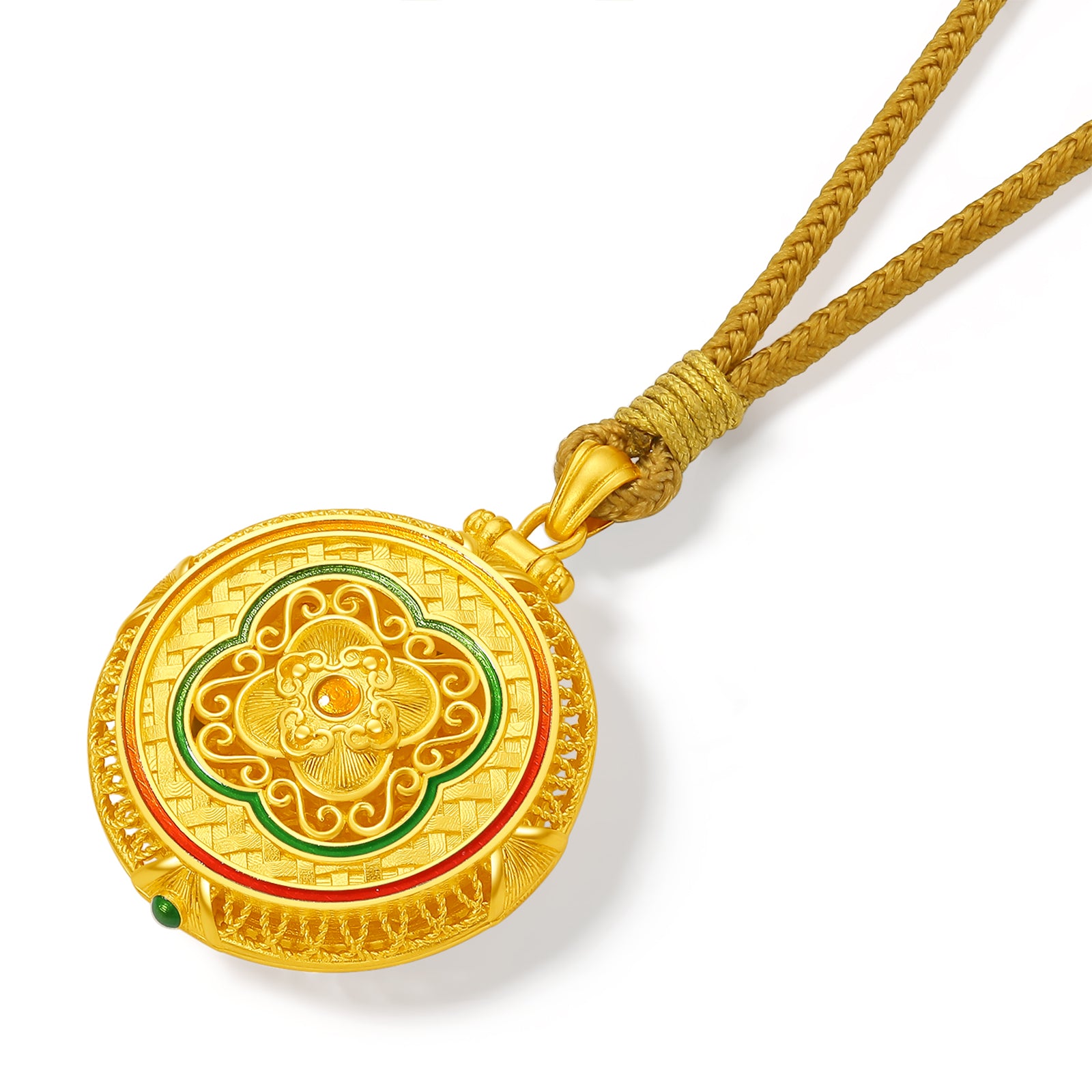 "Chinese Culture Collection - Woven Bamboo" 24K Gold Pendant Necklace Diamond Flora 20.36-22.36g W0423511