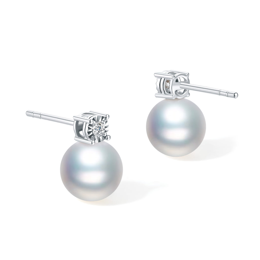 18K Gold Earrings Pearl Diamond 0.6-1g X0913403