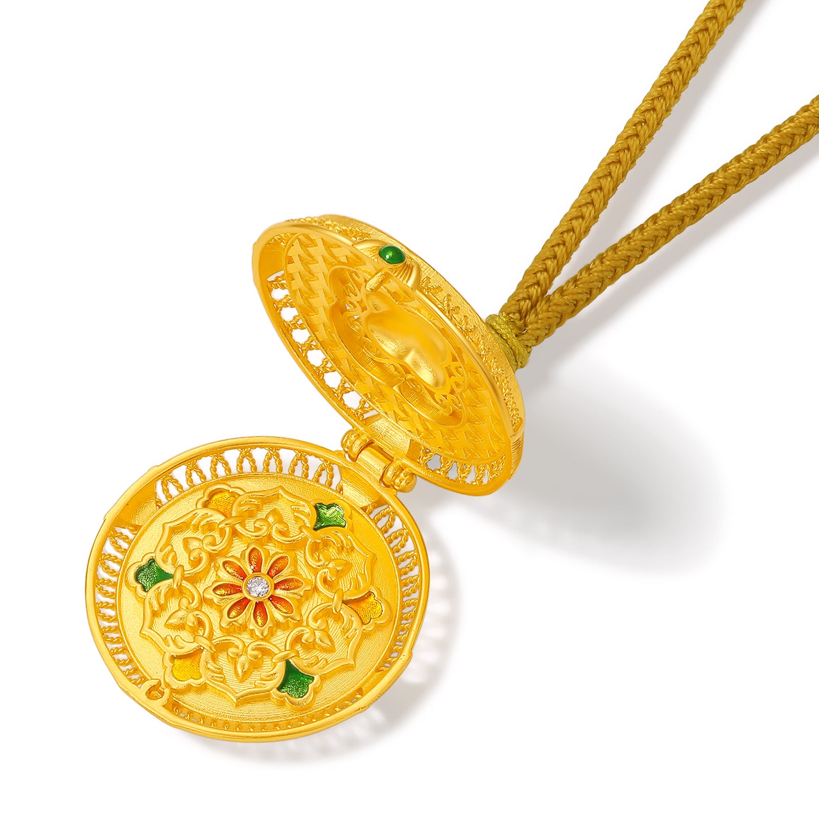 "Chinese Culture Collection - Woven Bamboo" 24K Gold Pendant Necklace Diamond Flora 20.36-22.36g W0423511