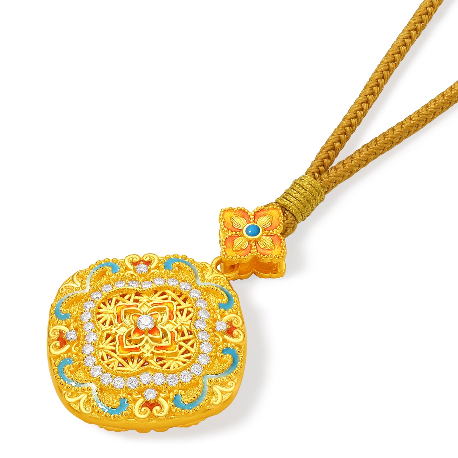 "Chinese Culture Collection - Woven Bamboo" 24K Gold Pendant Necklace Diamond 0.015ct 0.014ct Flora 16.58-18.58g W0423508