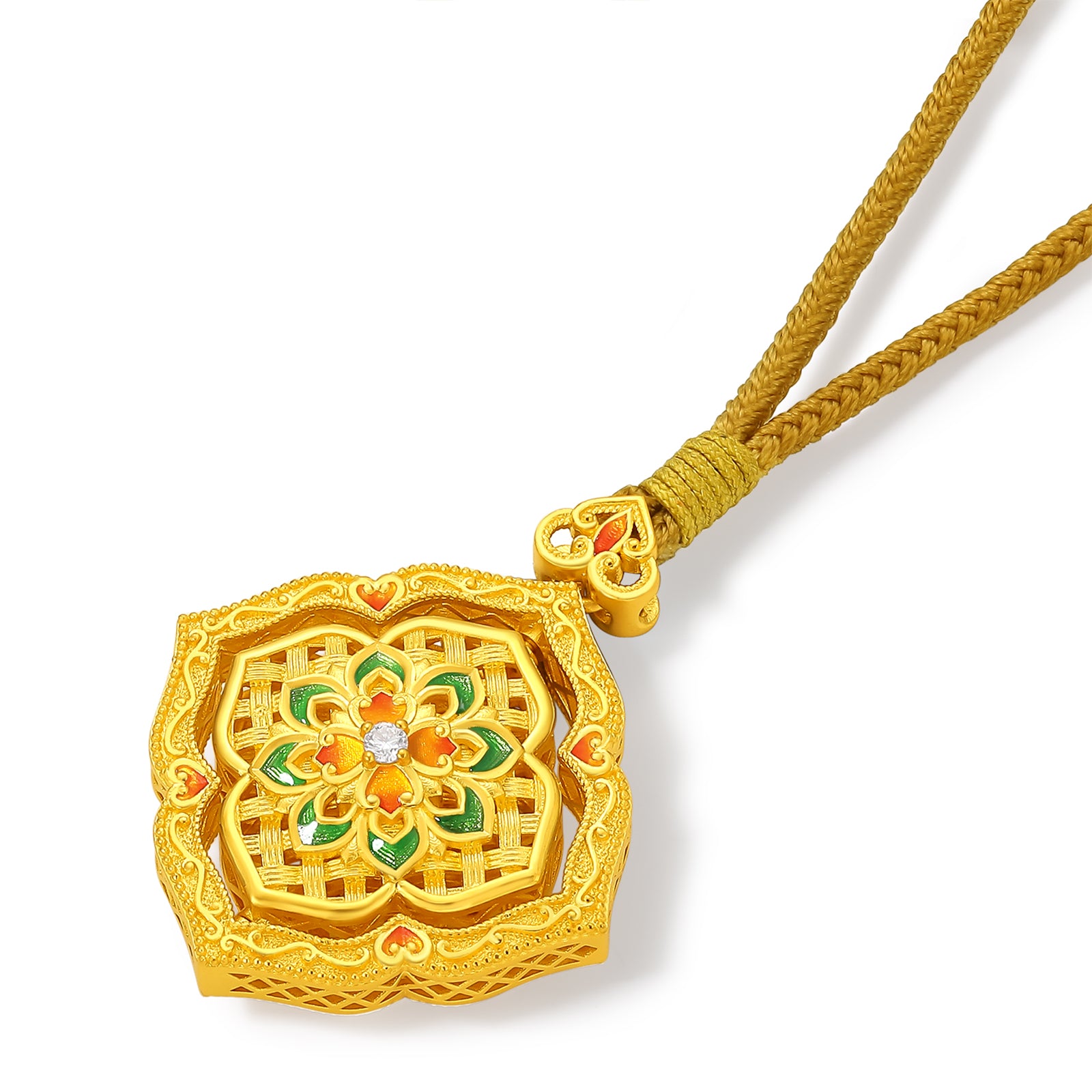 "Chinese Culture Collection - Woven Bamboo" 24K Gold Pendant Necklace Diamond 0.012ct 0.01ct Flora 16.45-18.45g W0423515
