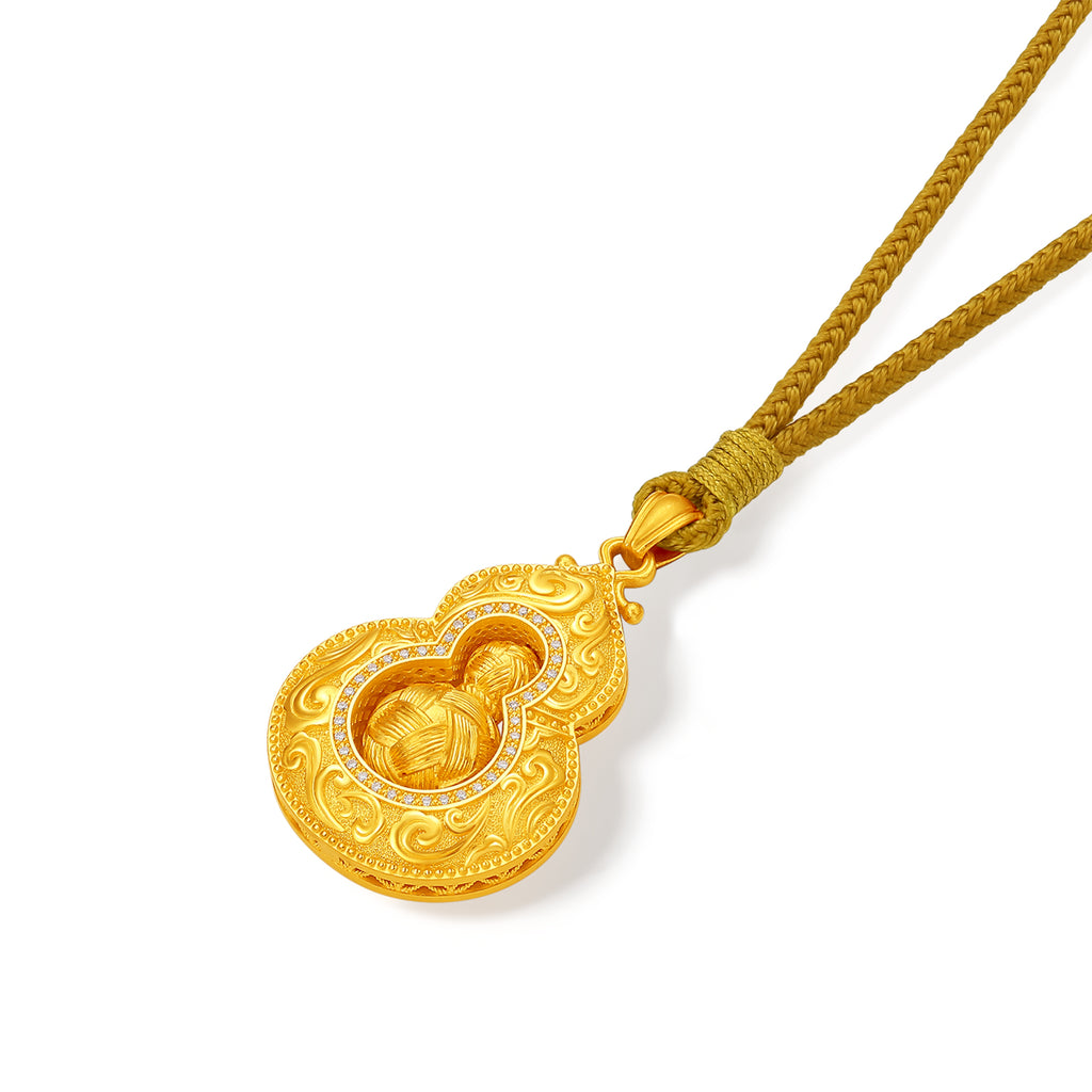 「中國文化系列 - 竹編」 24K金吊墜項鍊 鑽石葫蘆 13.15-15.15克 W0423504