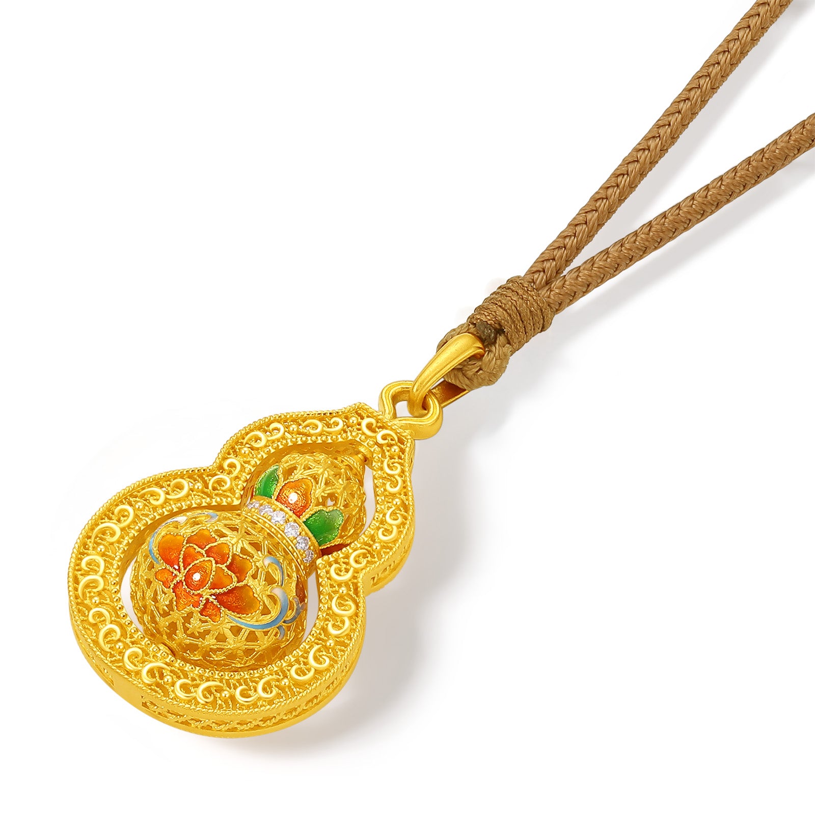 "Chinese Culture Collection - Woven Bamboo" 24K Gold Pendant Necklace Diamond Flora 9.69-11.69g W0423509