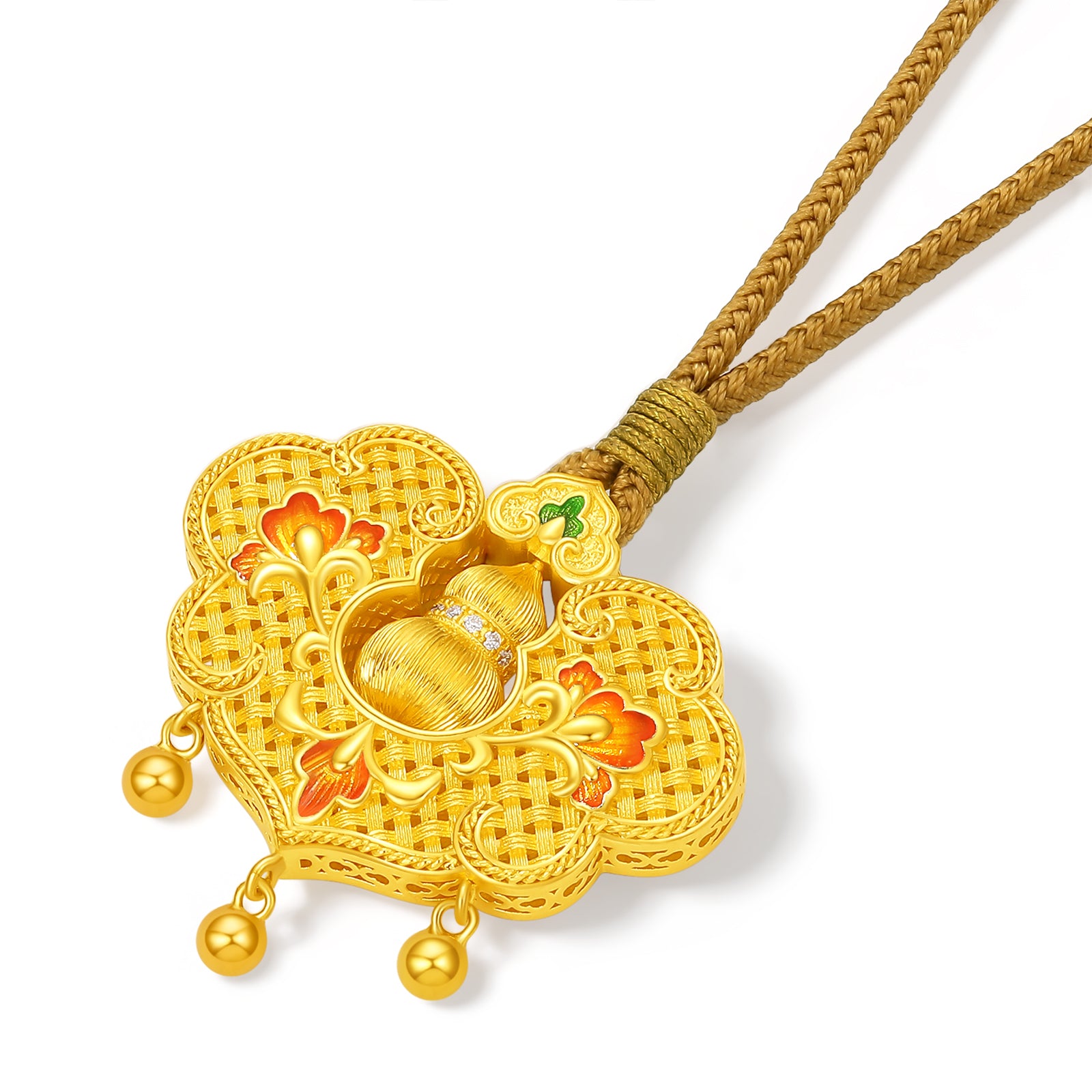 "Chinese Culture Collection - Woven Bamboo" 24K Gold Pendant Necklace Diamond Flora 15.63-17.63g W0423507