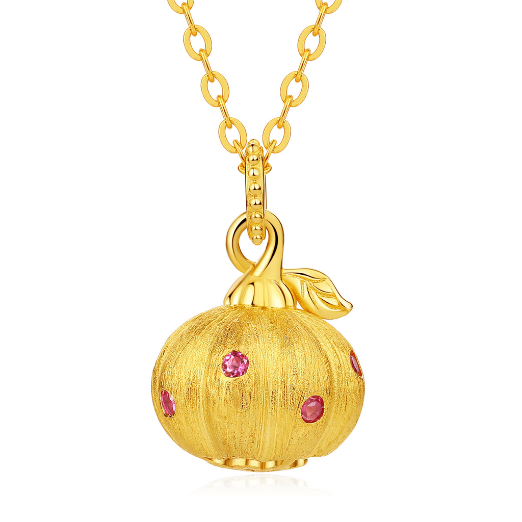 ZHOU LIU FU 925 Sterling Silver Pendant Necklace Pumkin Charm with Synthetic Ruby Fall Thanksgiving Halloween Jewelry Gift for Women