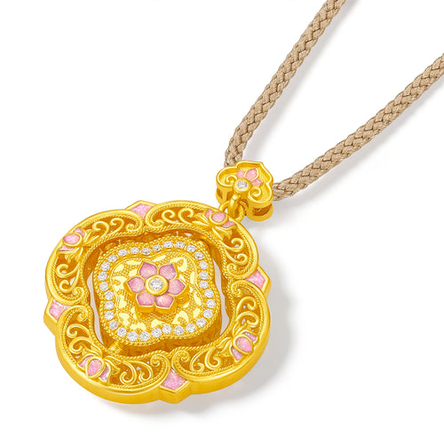 中國文化臻品 - 宋錦 24K金鑽石花項鍊 14.67-17.17克 W0423465