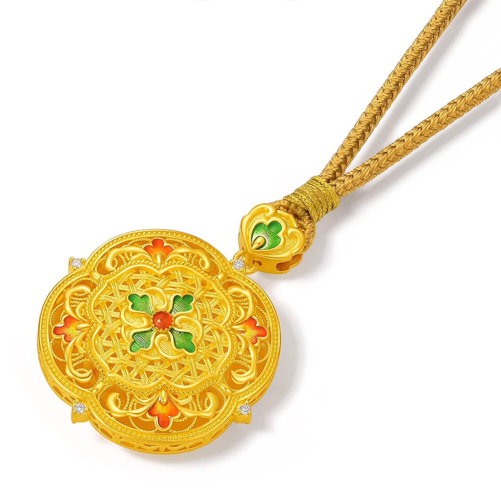 "Chinese Culture Collection - Woven Bamboo" 24K Gold Pendant Necklace Diamond 0.008ct Flora 13.38-15.38g W0423491