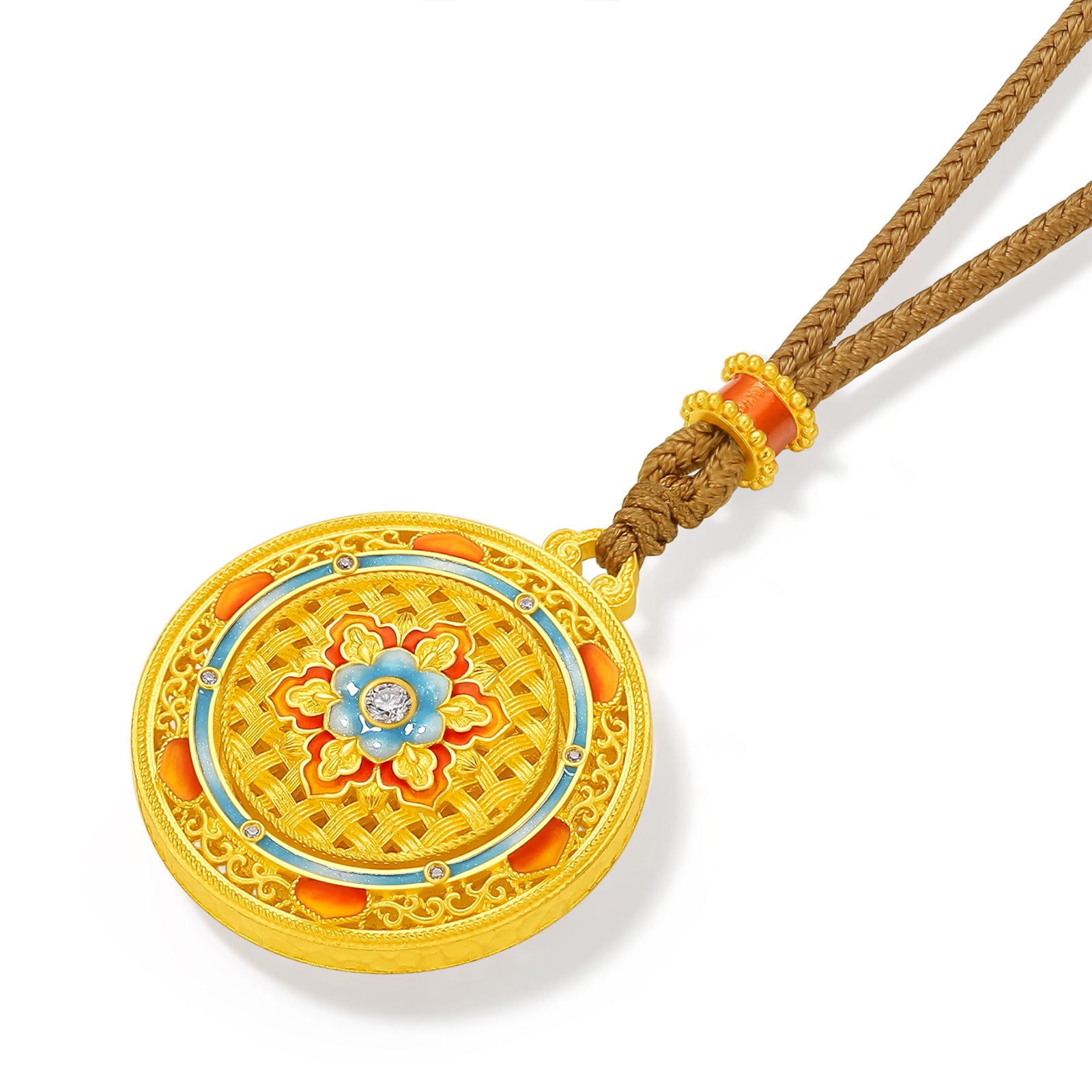 "Chinese Culture Collection - Woven Bamboo" 24K Gold Pendant Necklace Diamond 0.003ct Flora 18.14-20.5g W0423510
