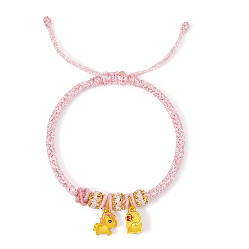 'Year of the Horse' 24K Gold String Bracelet Horse Yuanbao 1-1.3g 16cm-22cm A1715525
