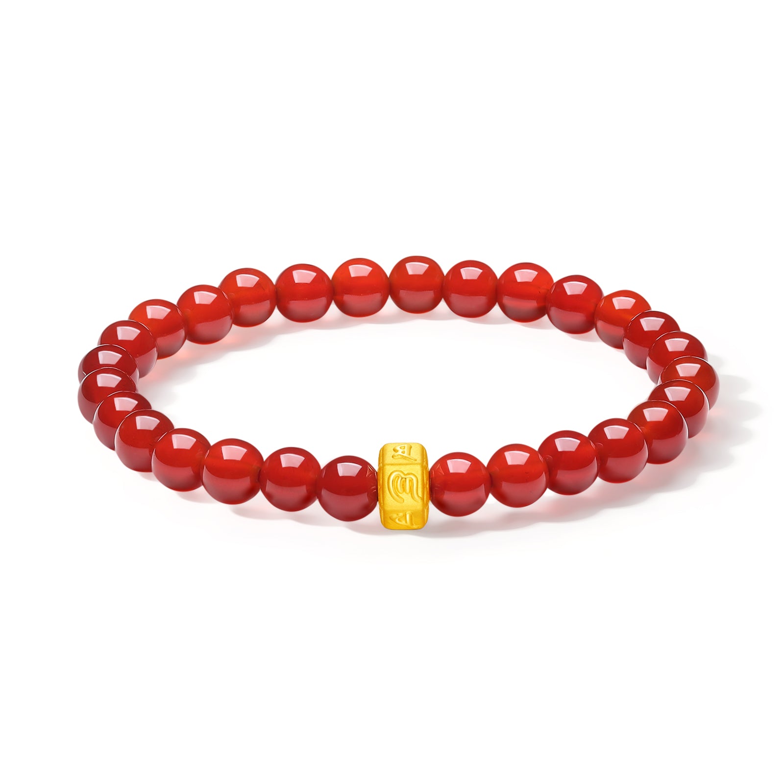 'Jiuhua Mountain' 24K Gold Beaded Bracelet Agate Buddhist Scripture 6-6.5mm 17cm A1914657