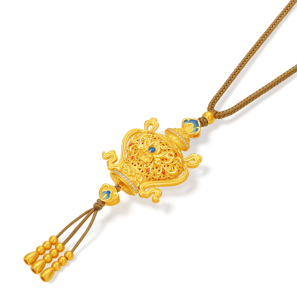 「中國文化系列 - 竹編」 24K金吊墜項鍊 鑽石0.002克拉 中國花瓶 20.1-22.1克 W0423494