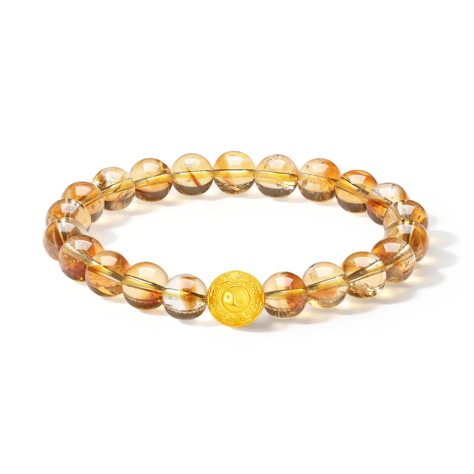Jiuhua Mountain'24K Gold Beaded Bracelet Citrine Buddhist Scripture A1914656