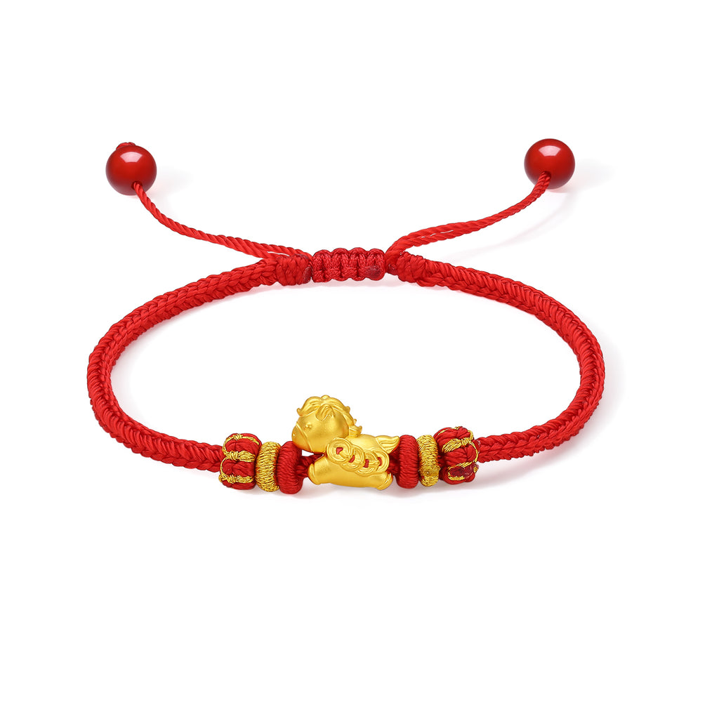 'Year of the Horse'  24K Gold String Bracelet Horse Coin 0.5-0.8g 16cm-22cm A1715746