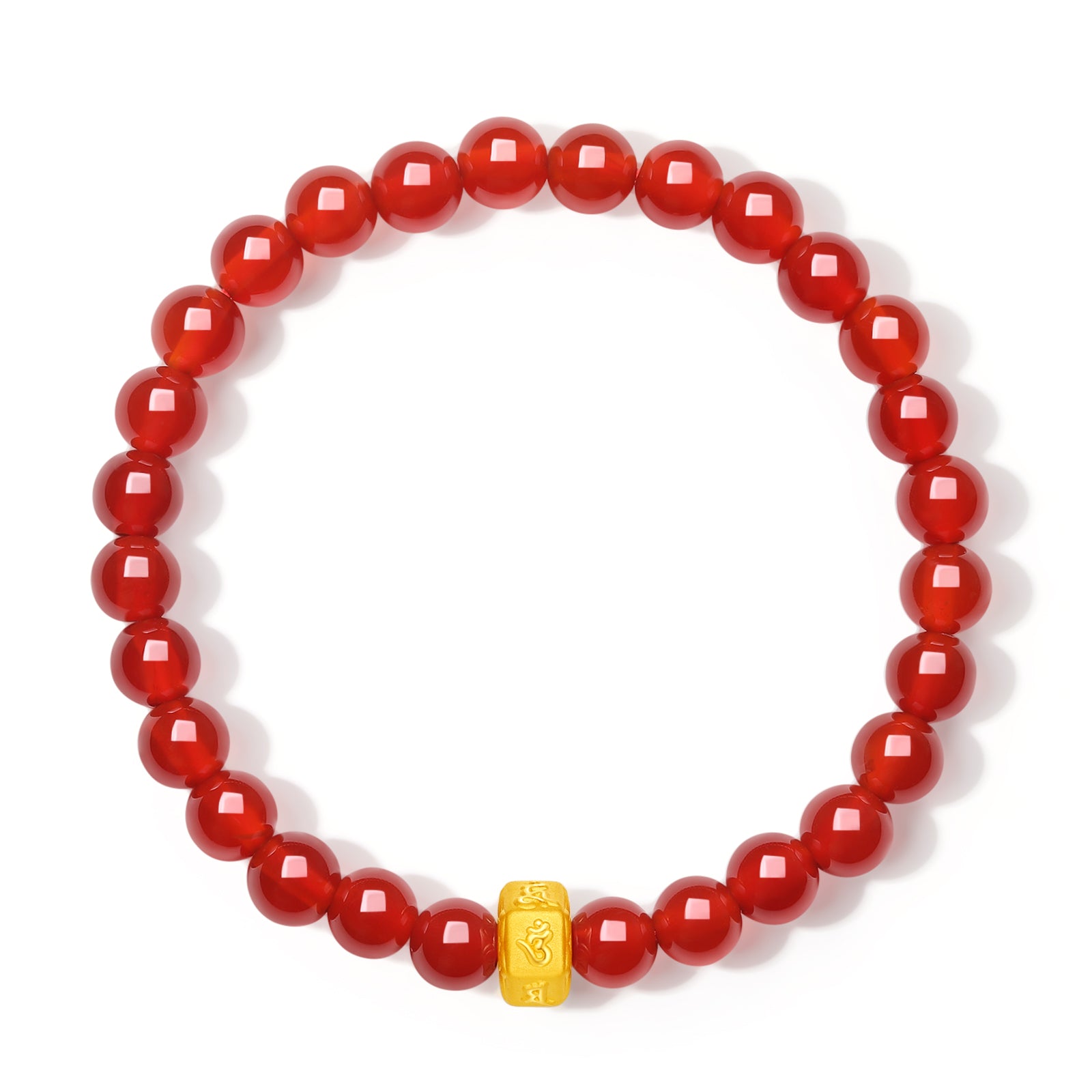 'Jiuhua Mountain' 24K Gold Beaded Bracelet Agate Buddhist Scripture 6-6.5mm 17cm A1914657