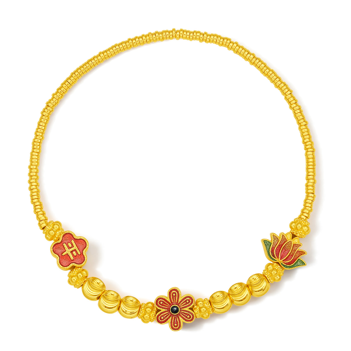 999 24K Gold Beaded Bracelet Flower 9-11g A1913513