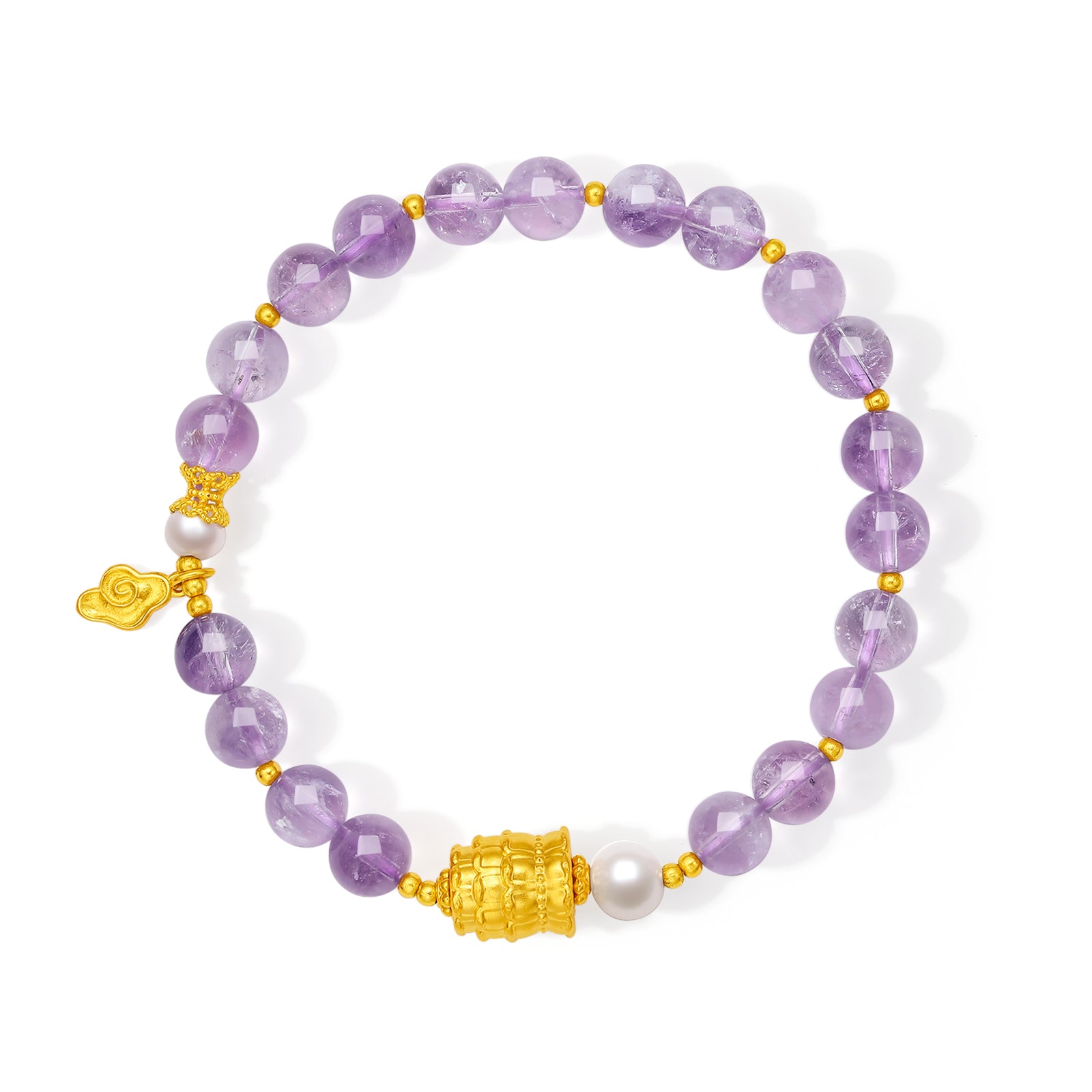Jiuhua Mountain' 24K Gold Beaded Bracelet Amethyst Pearl Ksitigarbha's Implements J1915266