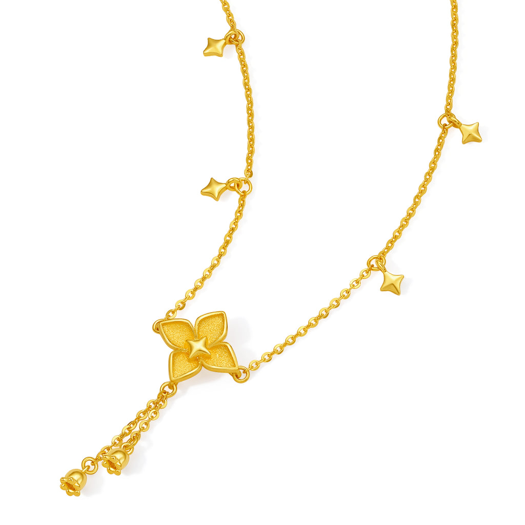 "Fantasy Forest" 999 24K Gold Pendant Necklace Clover 4.4-4.7g A0613827