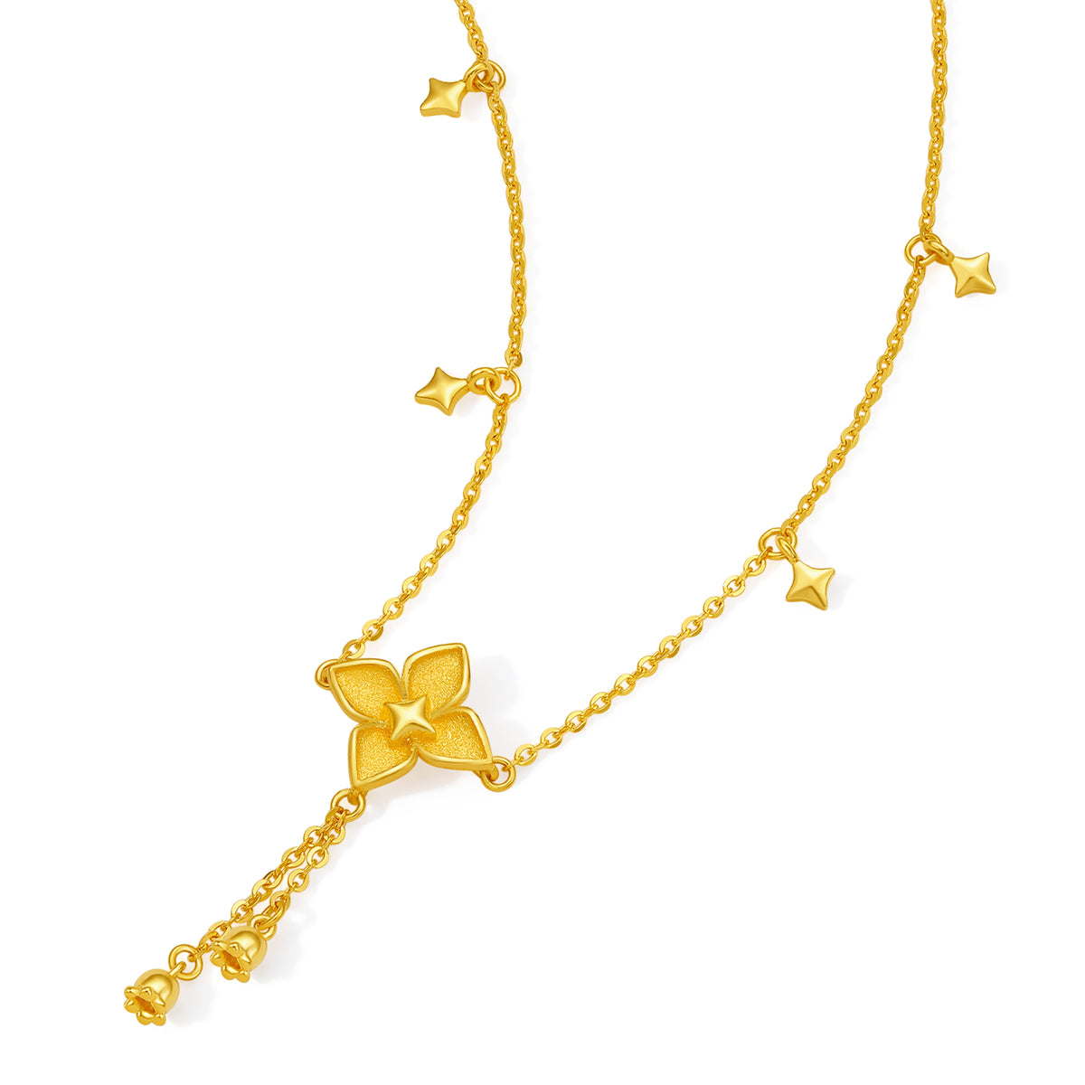 "Fantasy Forest" 999 24K Gold Pendant Necklace Clover 4.4-4.7g A0613827