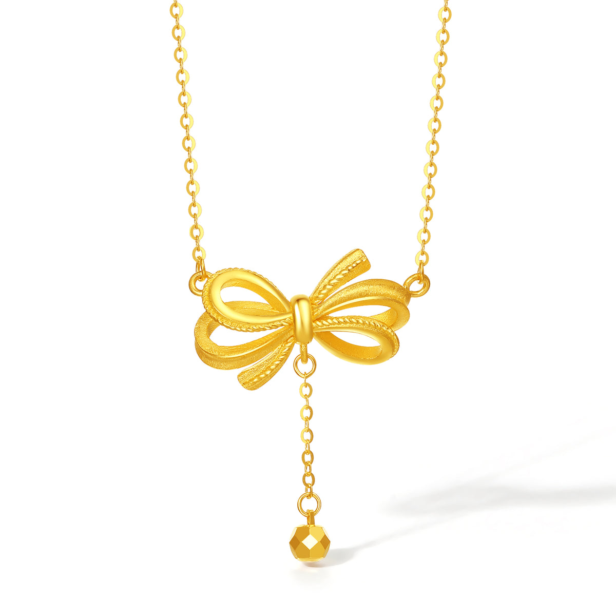 999 24K Gold Pendant Necklace Bow 4.32-4.77g A0613920