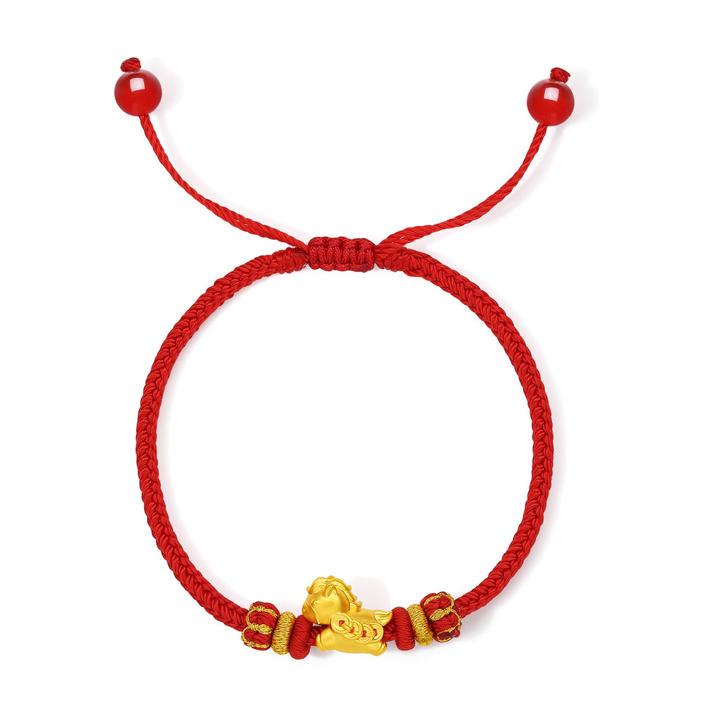 "Year of the Horse"  24K Gold String Bracelet Horse Coin 0.5-0.8g 16cm-22cm A1715746