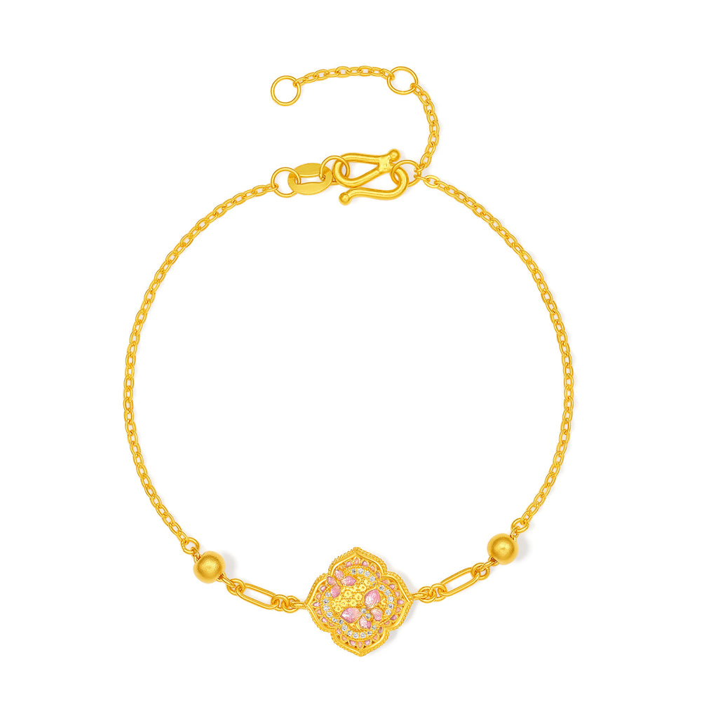 「華夏文化藏品 - 宋錦」24K金鏈手鍊鑽石花 3.28-5.28克 W0723493