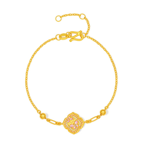 「華夏文化藏品 - 宋錦」24K金鏈手鍊鑽石花 3.28-5.28克 W0723493