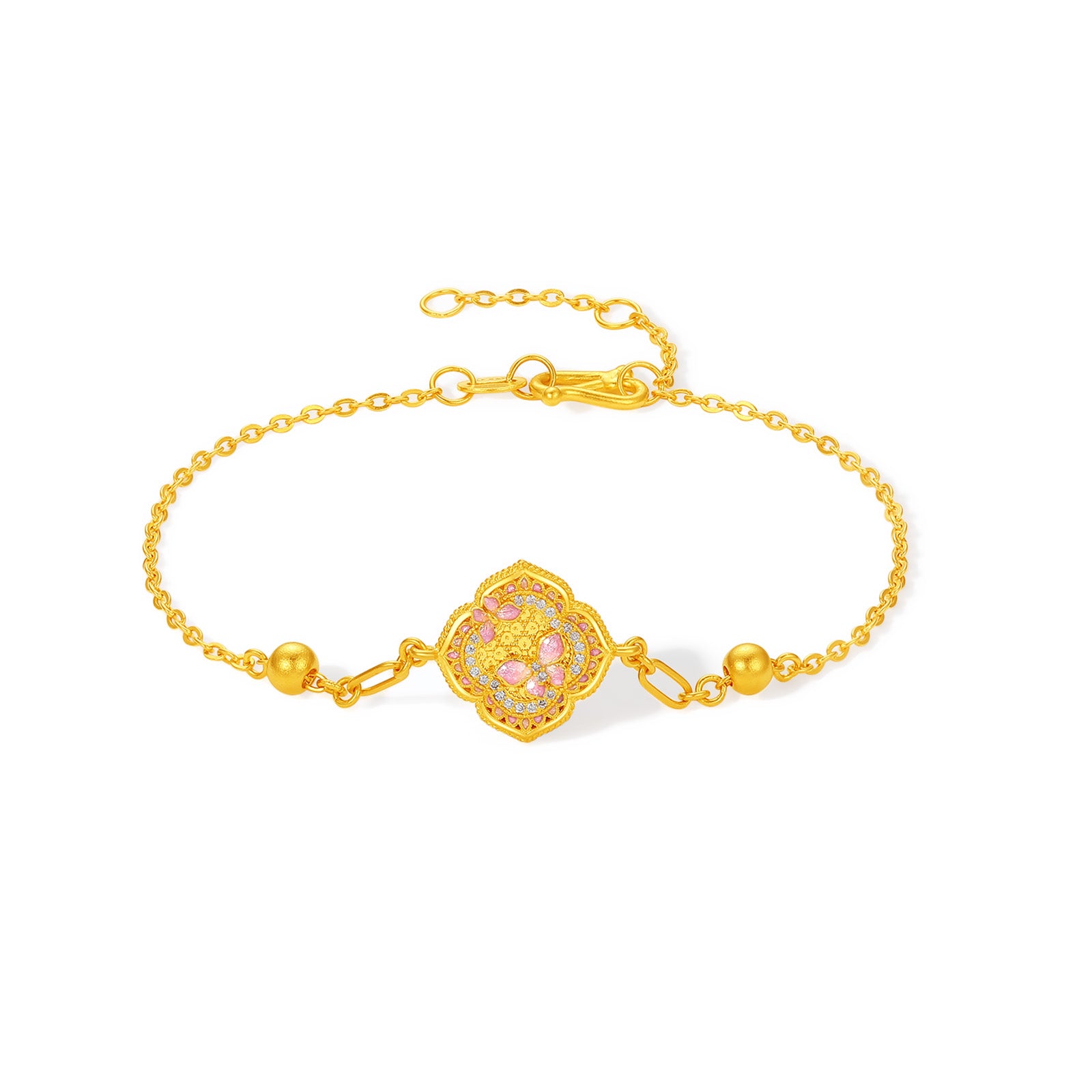 「華夏文化藏品 - 宋錦」24K金鏈手鍊鑽石花 3.28-5.28克 W0723493