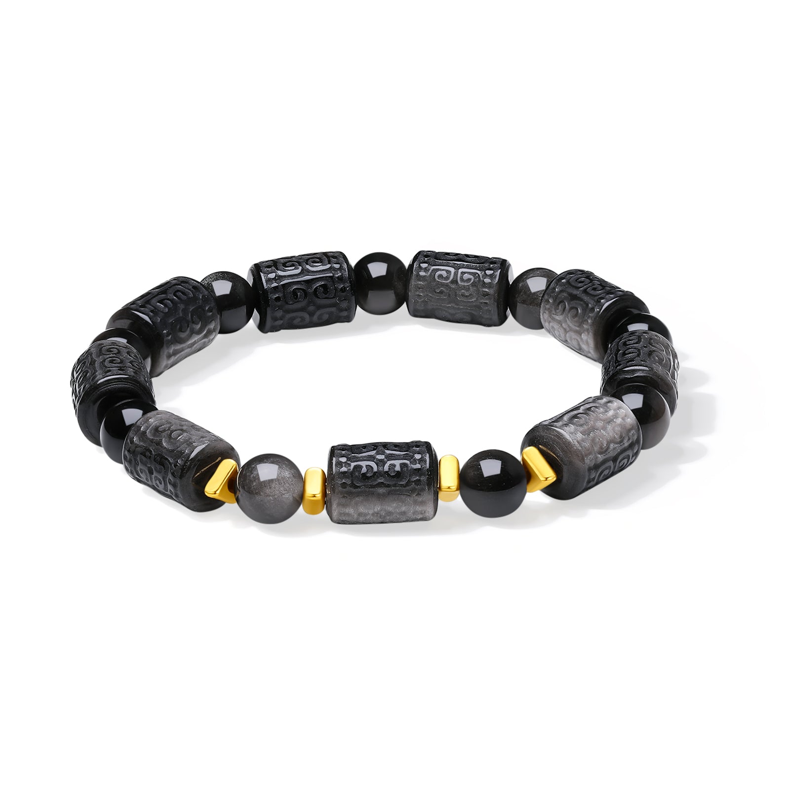 24K Gold Beaded Bracelet Obsidian 8-8.5mm 0.25-0.35g J1922175