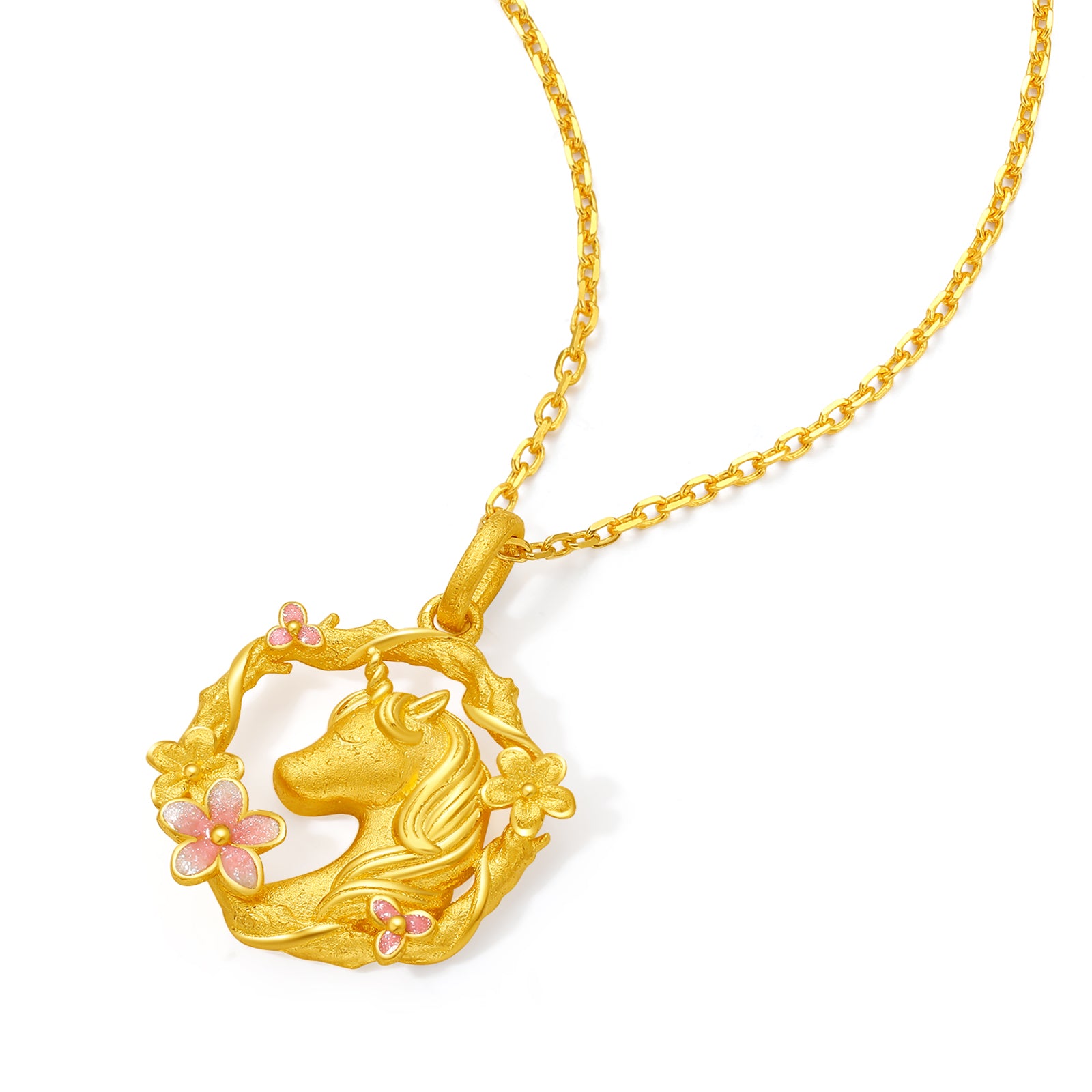 'Year of the Horse' 999.9 24K Gold Pendant Horse Flower 3-3.35g A0422090
