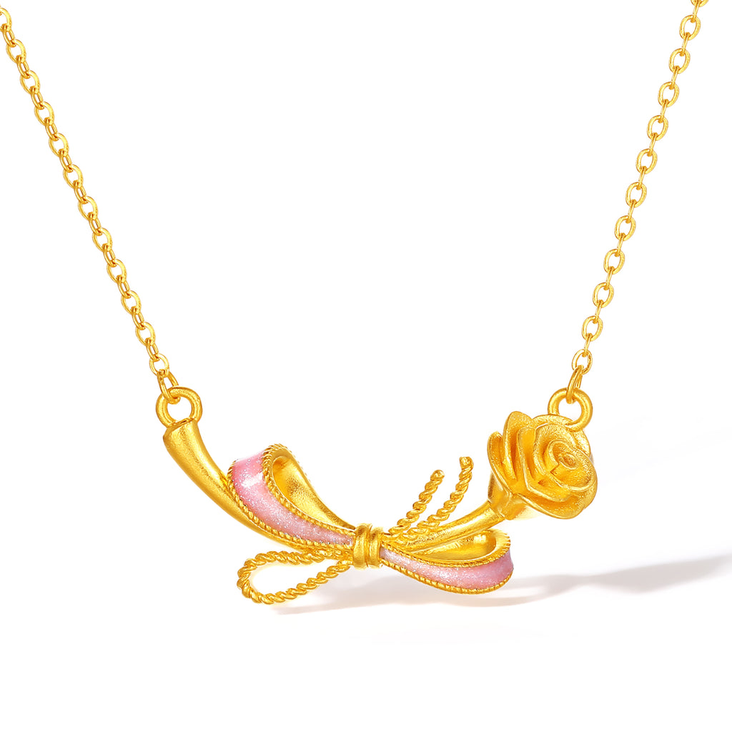 999 24K Gold Pendant Necklace Bow 3.66-4.21g A0623197