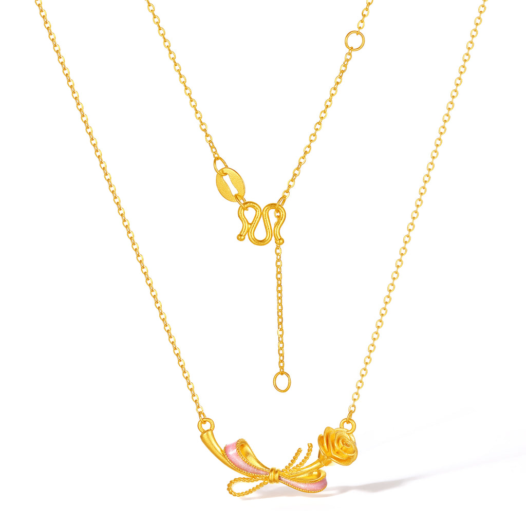 999 24K Gold Pendant Necklace Bow 3.66-4.21g A0623197