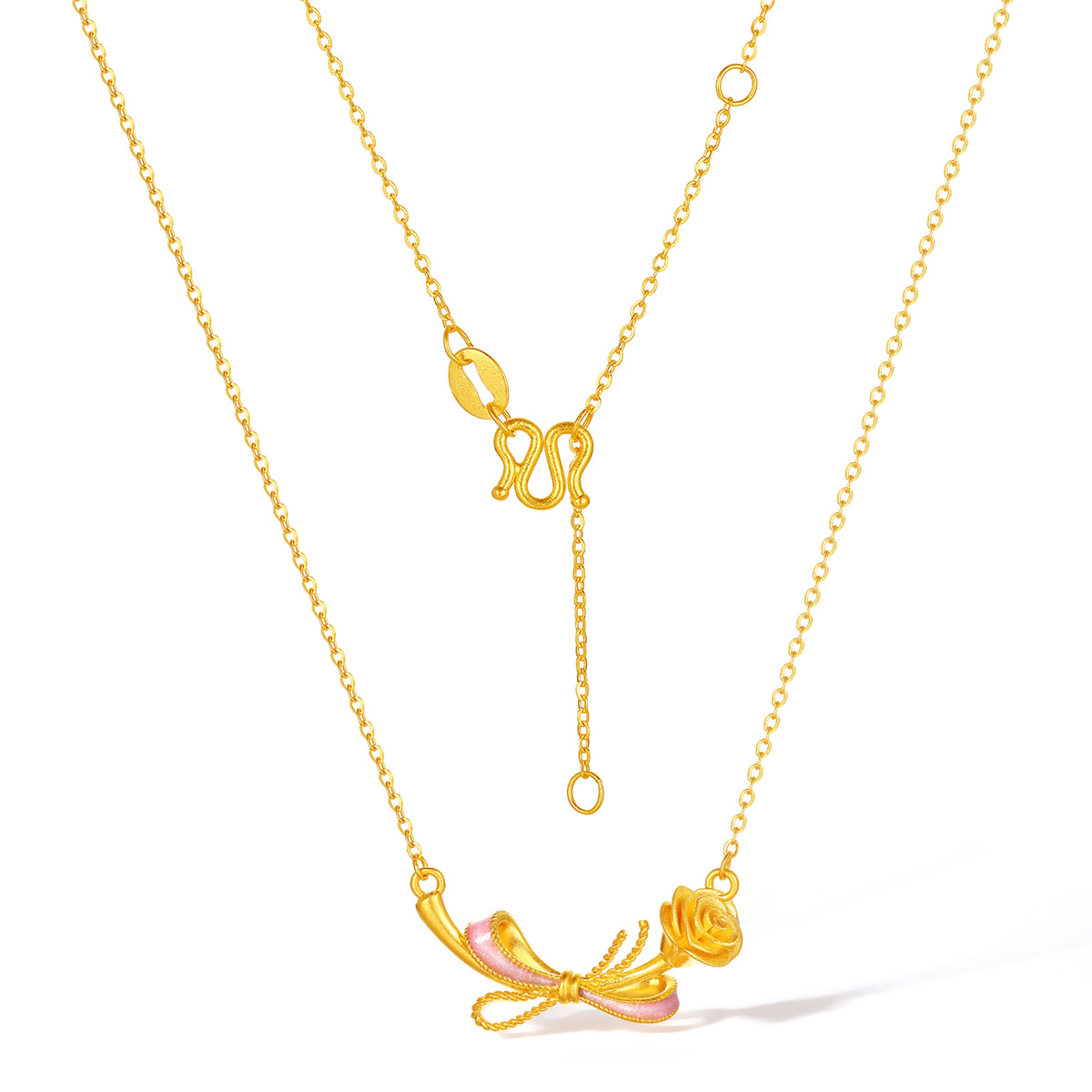 999 24K Gold Pendant Necklace Bow 3.66-4.21g A0623197