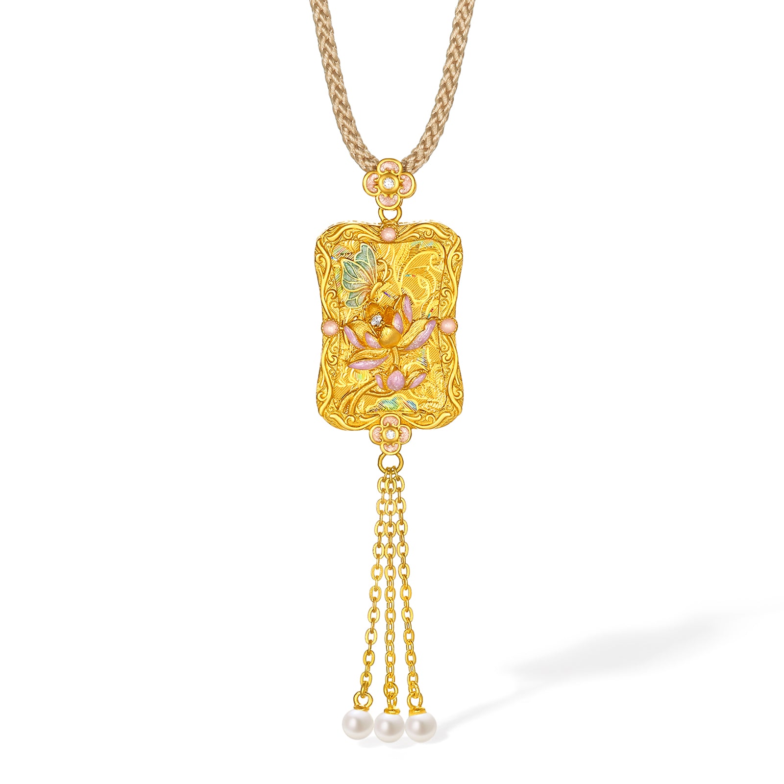 「中華文化臻品 - 宋錦」24K金項鍊 鑽石 3.5-4mm珍珠 蓮花 12.18-14.68g W0423277