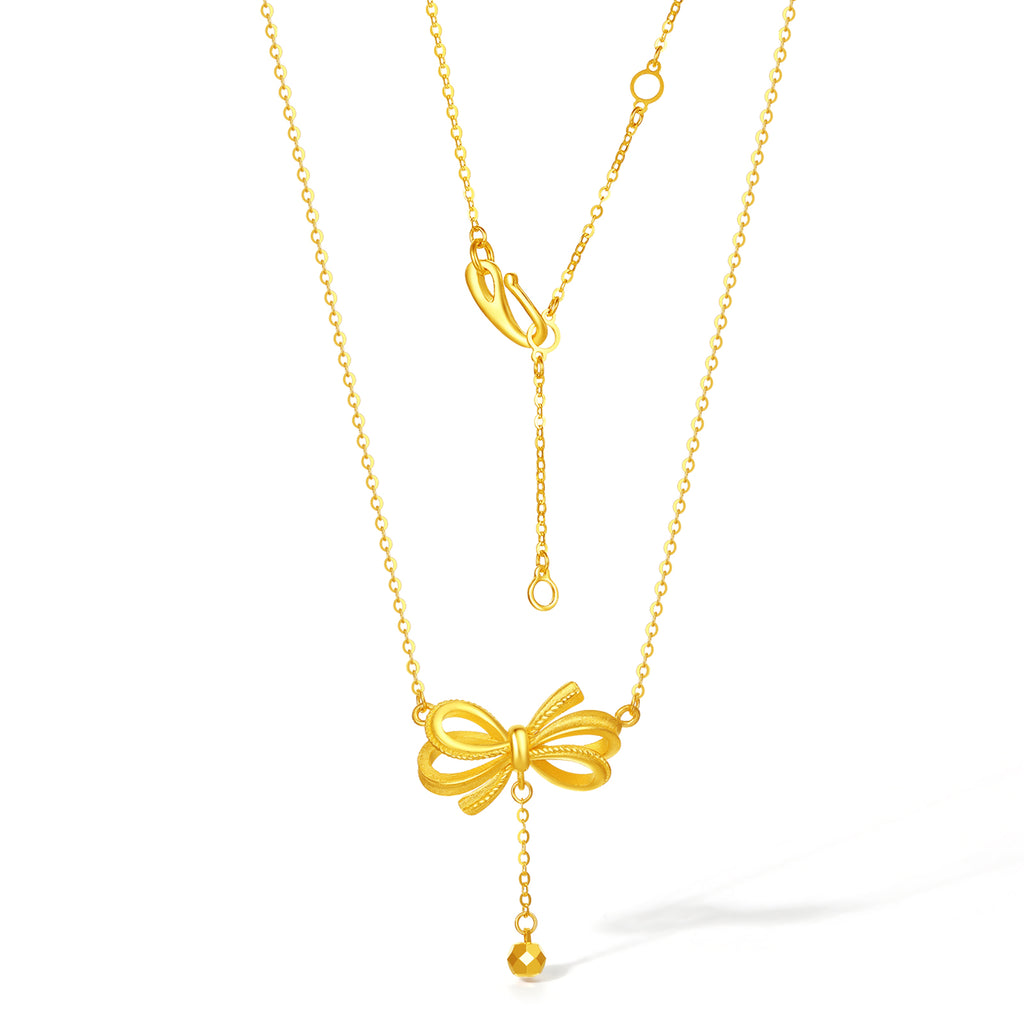 999 24K Gold Pendant Necklace Bow 4.32-4.77g A0613920