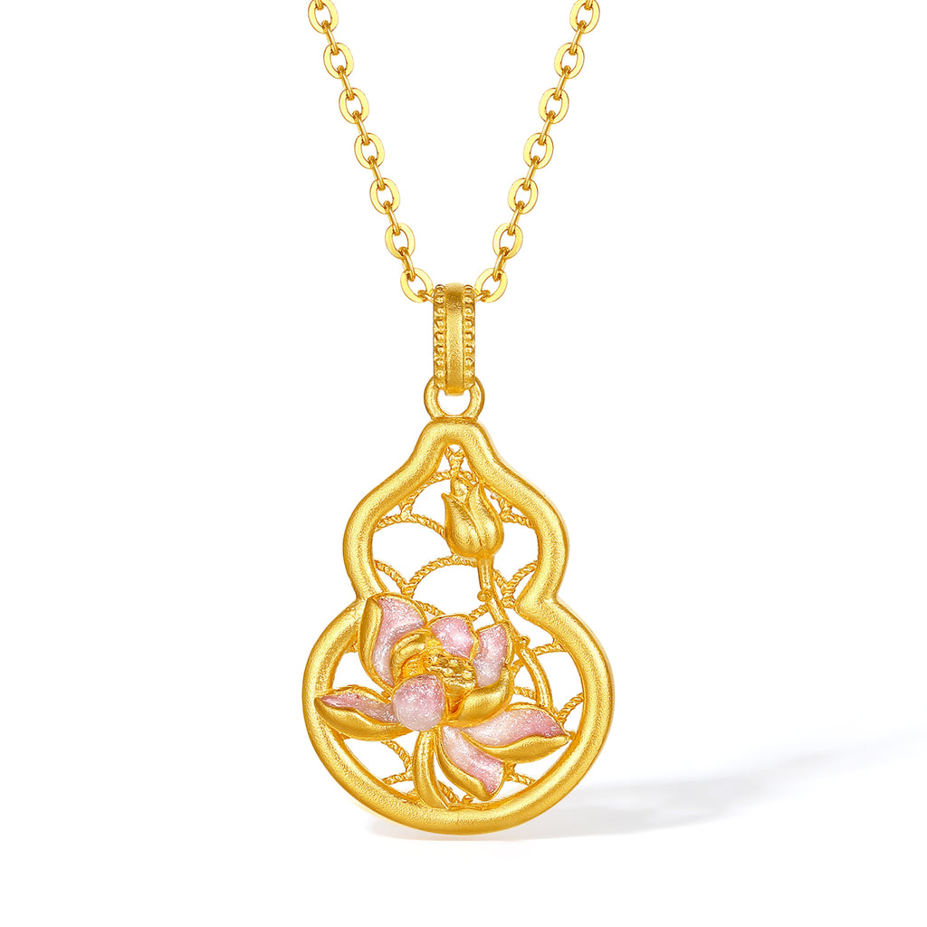 'Jiuhua Mountain' 24K Gold Pendant Lotus Flower Gourd A0414665