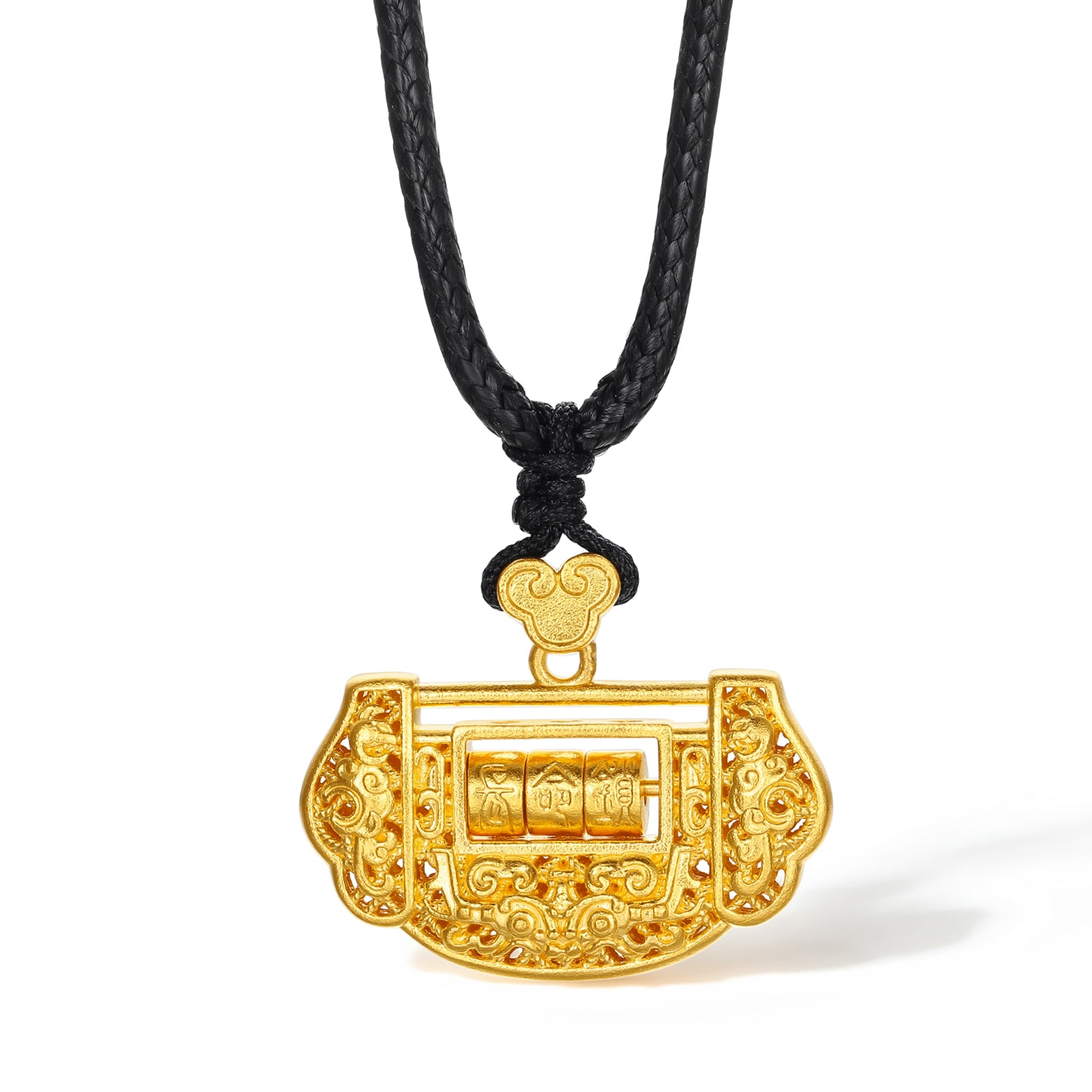 'Antiquity Gold' 999.9 24K Gold Pendant Necklace Longevity Lock 9-11g A0413203