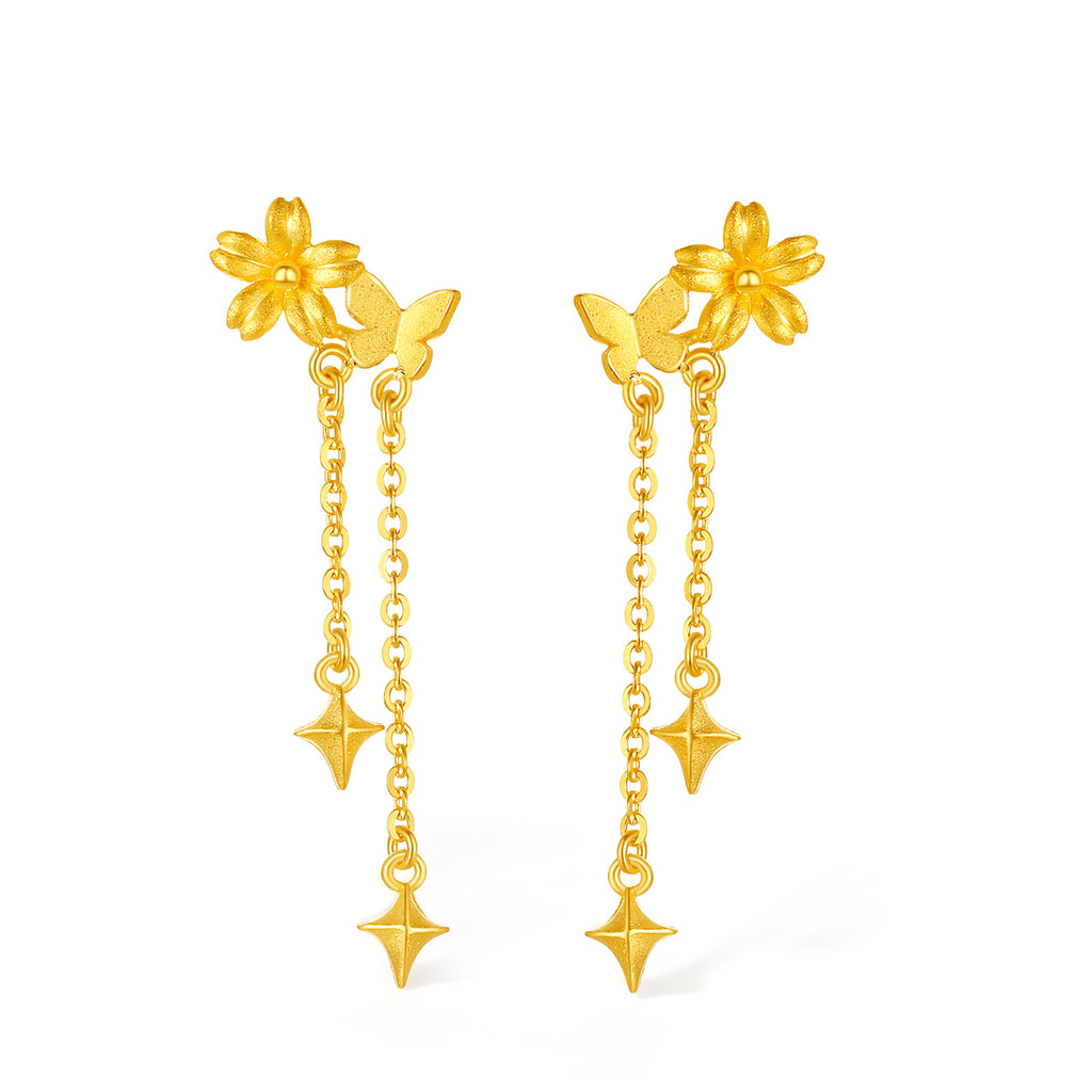 "Annie's Garden" 999 24K Gold Earrings Flower 2.4-2.9g A0913065