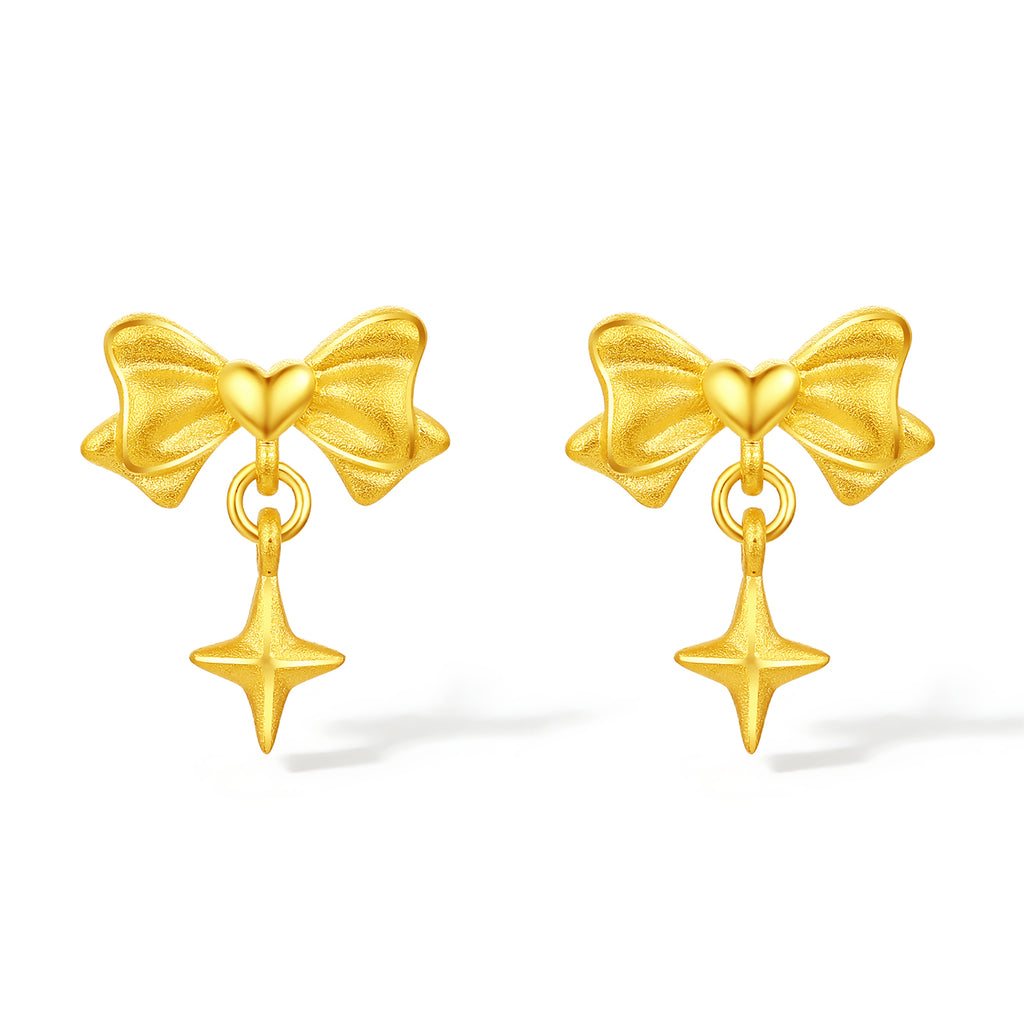 999 24K Gold Earrings Bow 1.7-2g A0913718