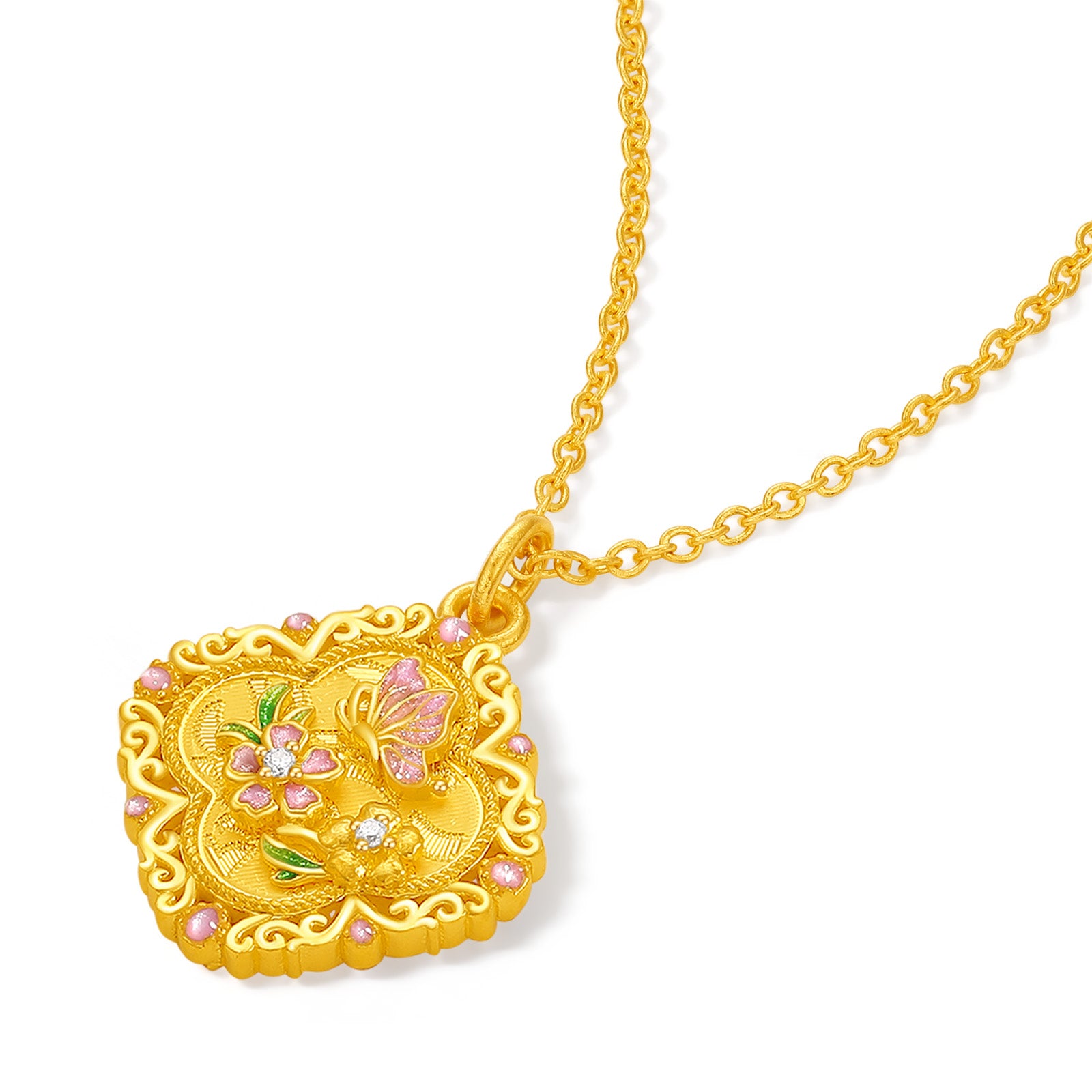 「中華文化藏品－宋錦」24K金吊墜項鍊，鑽石花款，4.63-6.63克，W0623588