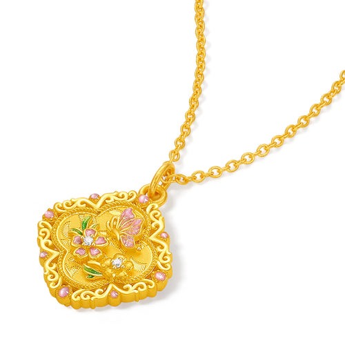 「中華文化藏品－宋錦」24K金吊墜項鍊，鑽石花款，4.63-6.63克，W0623588